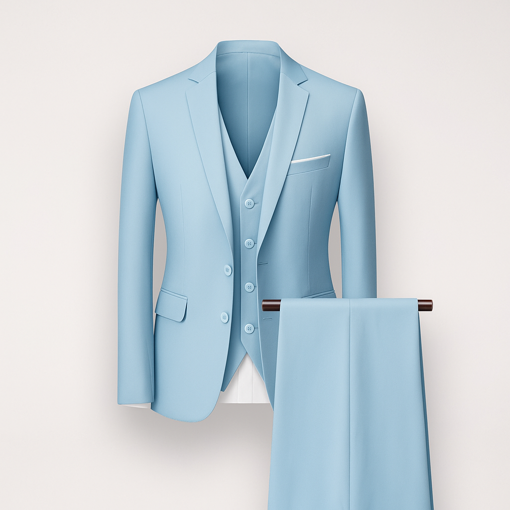 Light Blue Three-piece men's suit - blazer, vest and trousers