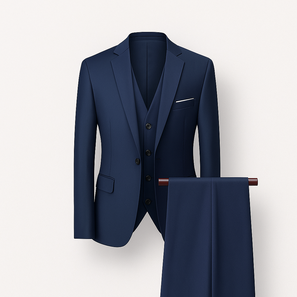 Navy Blue Three-piece men's suit - blazer, vest and trousers