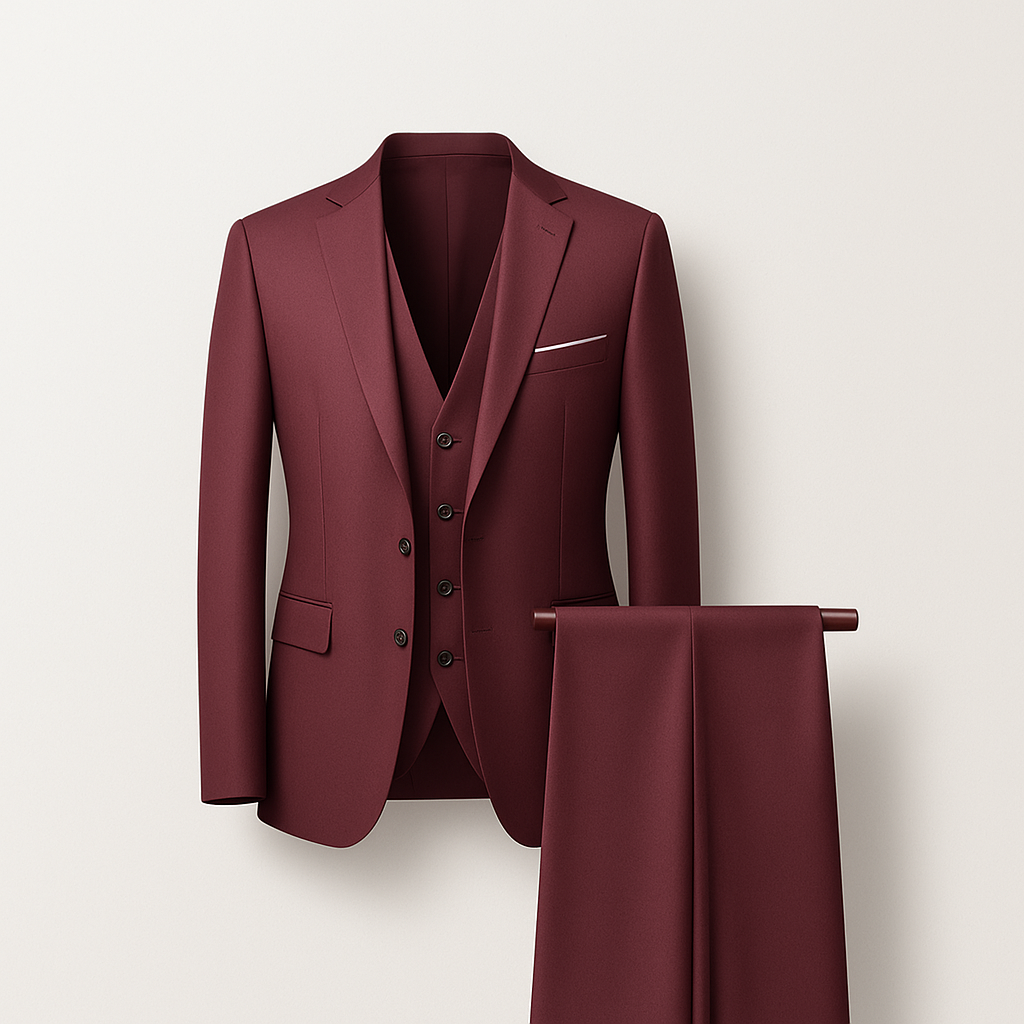 Burgundy Three-piece men's suit - blazer, vest and trousers