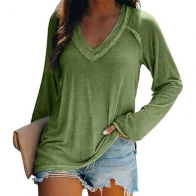 Eleanor - Elegantes weißes V-Ausschnitt-Shirt mit langen Ärmeln und Windjacke für Frauen