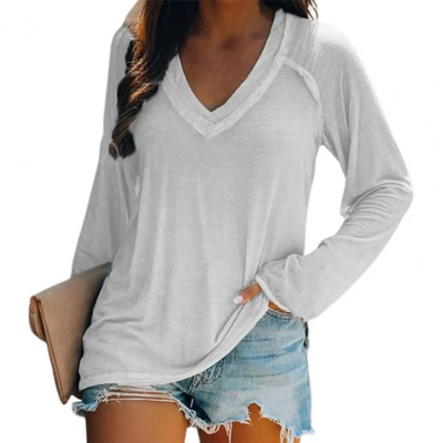 Eleanor - Elegantes weißes V-Ausschnitt-Shirt mit langen Ärmeln und Windjacke für Frauen