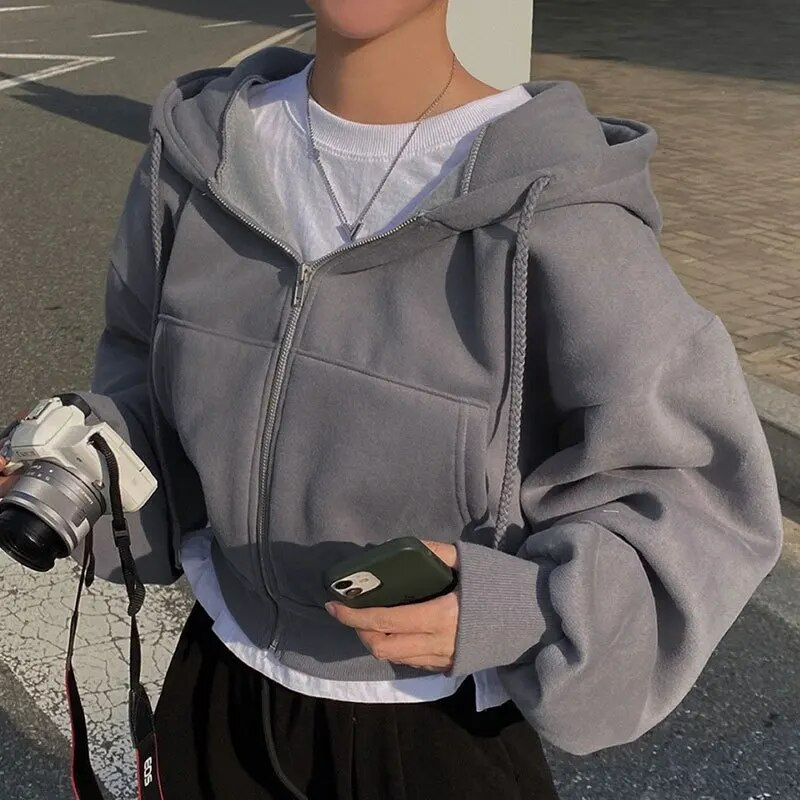 Übergroßer Kapuzenpulli mit Reißverschluss | Damen-Kapuzenpulli mit Plüsch-Innenausstattung und lässigem Stil