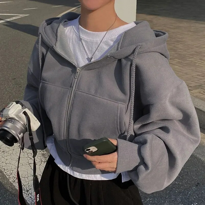 Übergroßer Kapuzenpulli mit Reißverschluss | Damen-Kapuzenpulli mit Plüsch-Innenausstattung und lässigem Stil