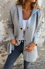 Casual Cardigan mit Kapuze | Damen Strickjacke aus Baumwollmischung mit einreihigem Knopfverschluss