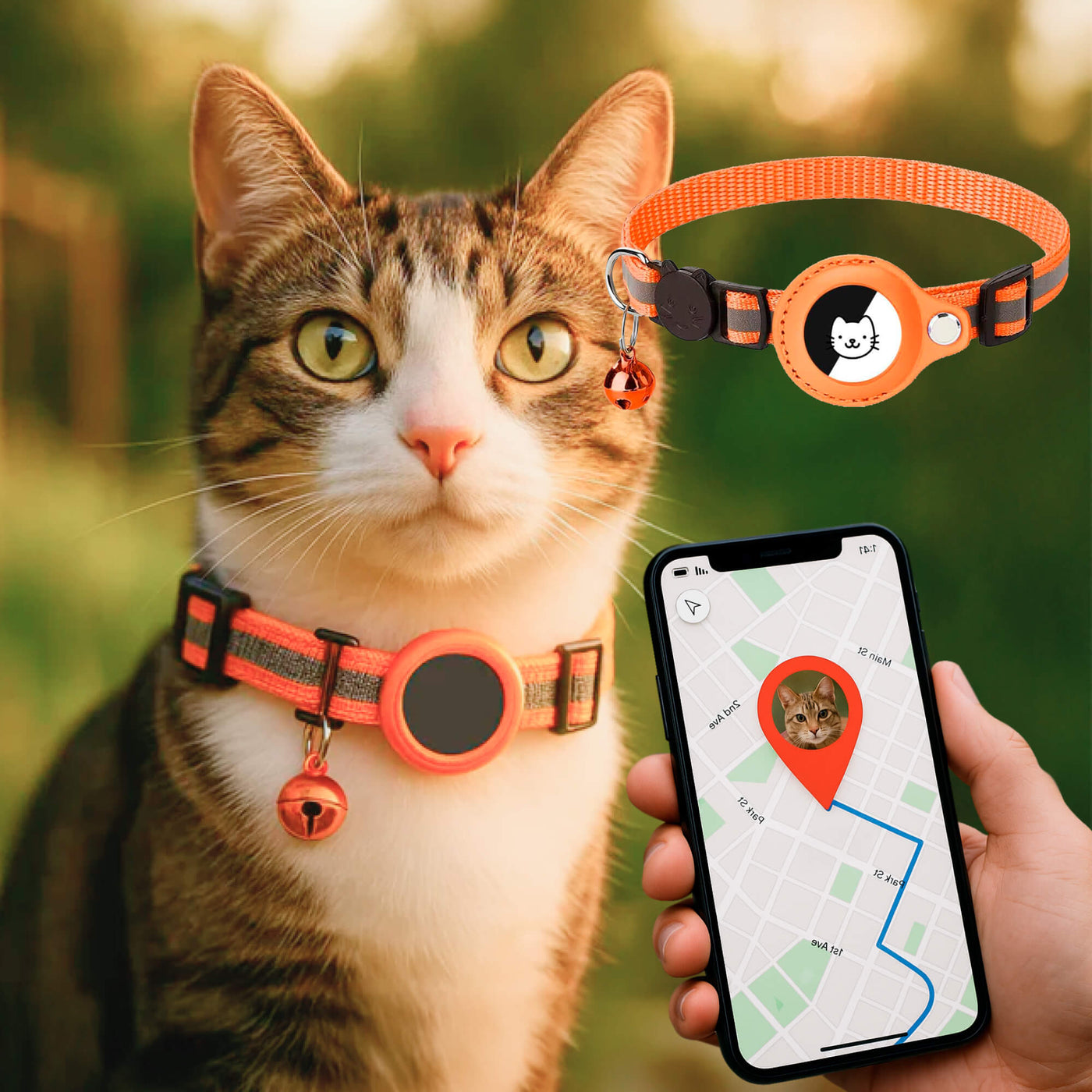 GPS-Tracker-Halsband für Katzen | Schnellverschluss, reflektierendes Design und langlebig für sichere Outdoor-Abenteuer