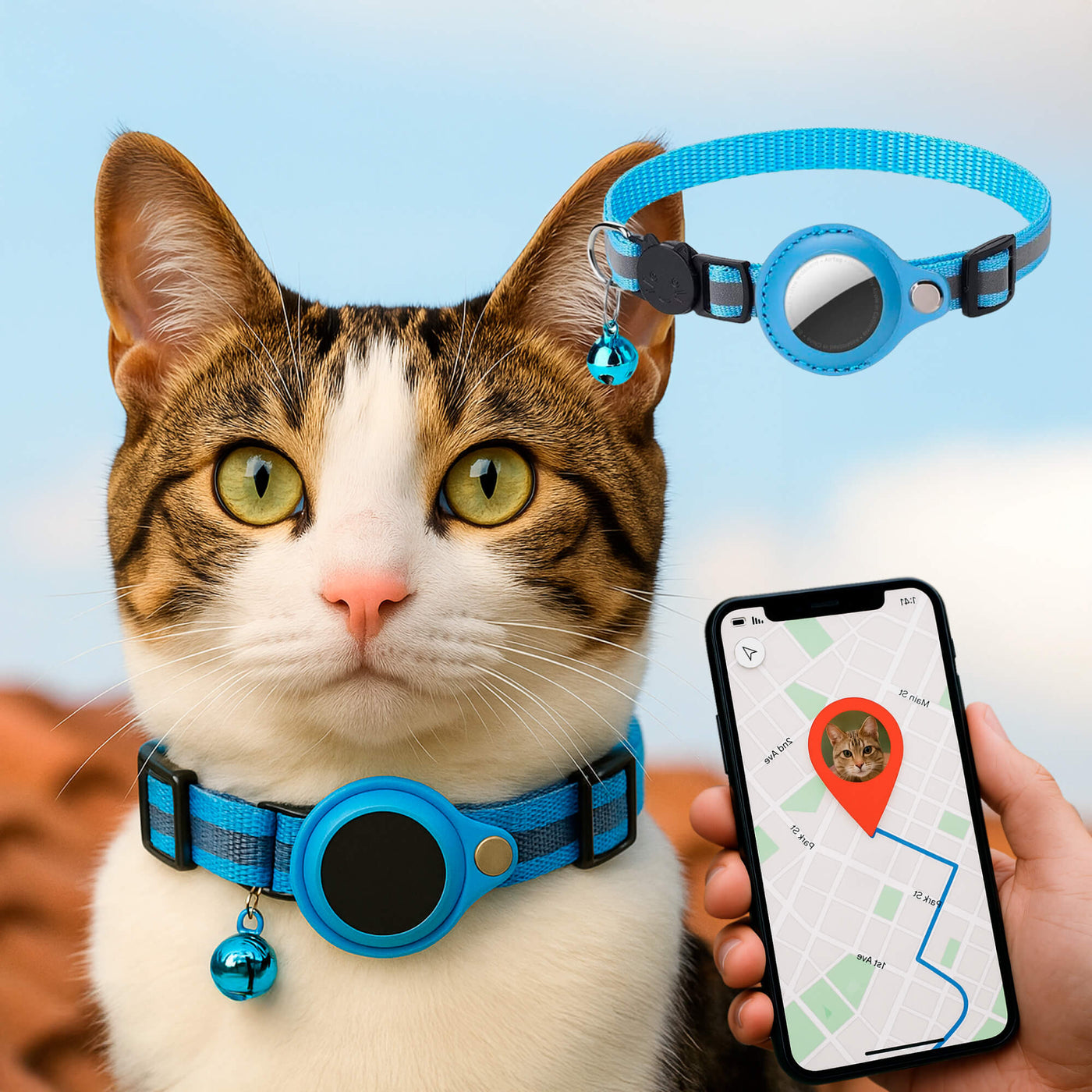 GPS-Tracker-Halsband für Katzen | Schnellverschluss, reflektierendes Design und langlebig für sichere Outdoor-Abenteuer