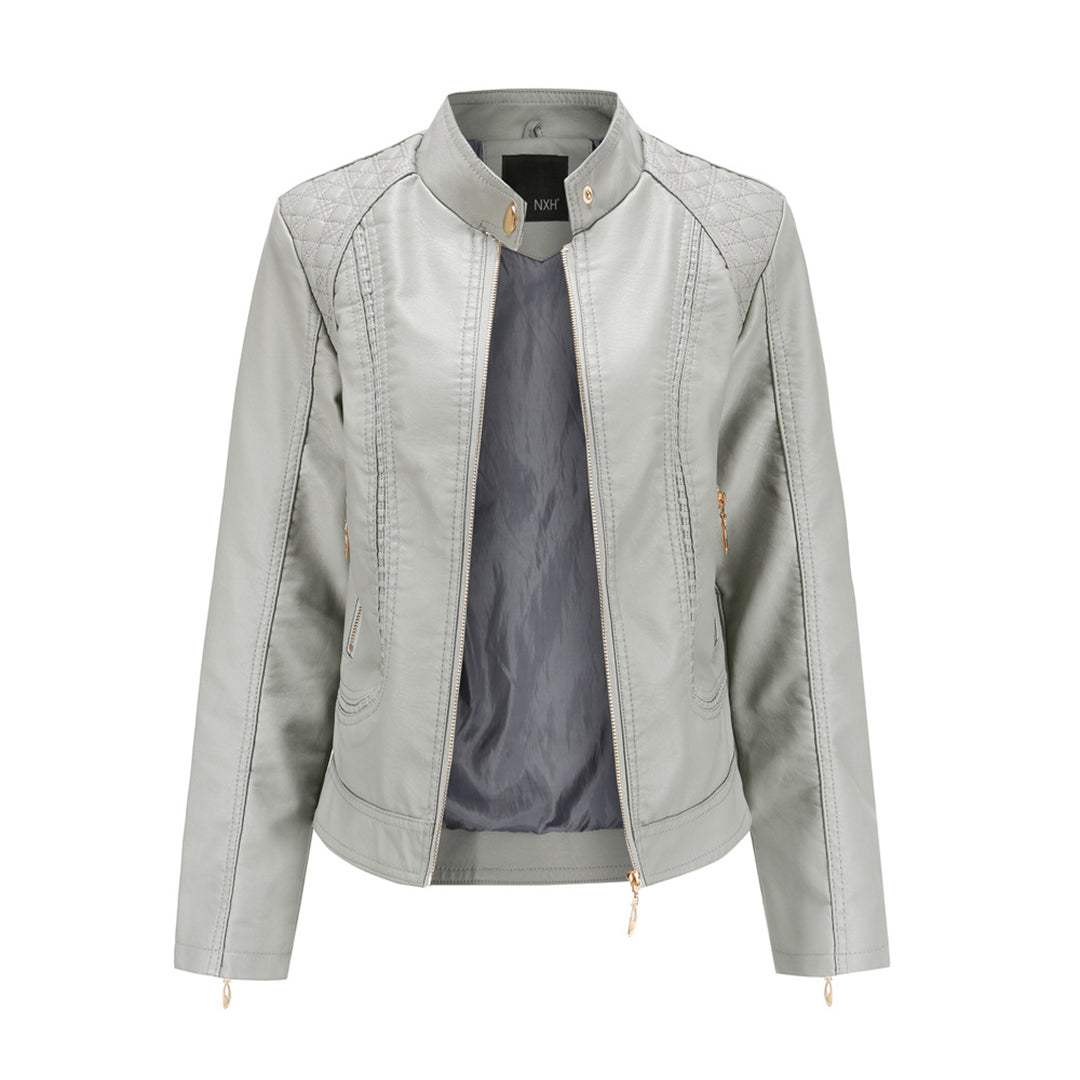 PU Lederjacke mit Stehkragen für Frauen