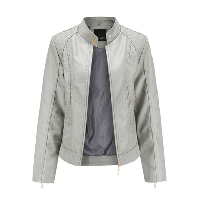 PU Lederjacke mit Stehkragen für Frauen