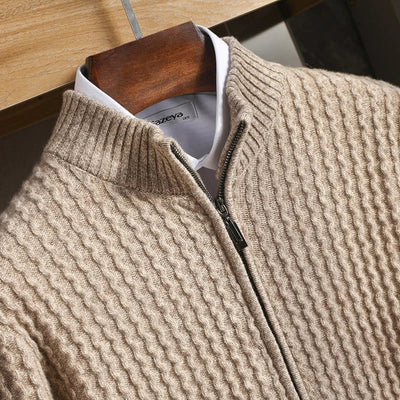 Merino Strickjacke mit strukturiertem Reißverschluss für Männer