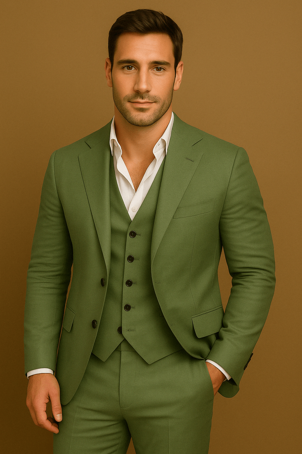 Herrenanzug aus natürliche Textur dreiteilig Blazer Weste Hose für Hochzeit