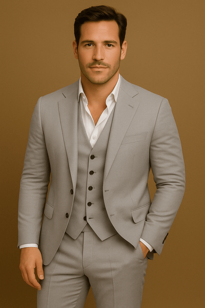 Herrenanzug aus natürliche Textur dreiteilig Blazer Weste Hose für Hochzeit