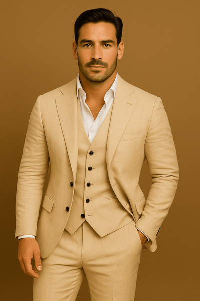 Herrenanzug aus natürliche Textur dreiteilig Blazer Weste Hose für Hochzeit