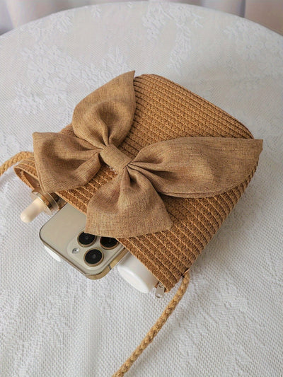 Julia | Boho Straw Crossbody Bag mit Schleife oder Blume - Perfekt für Sommerausflüge!