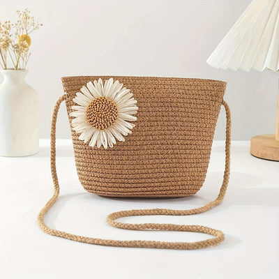 Julia | Boho Straw Crossbody Bag mit Schleife oder Blume - Perfekt für Sommerausflüge!
