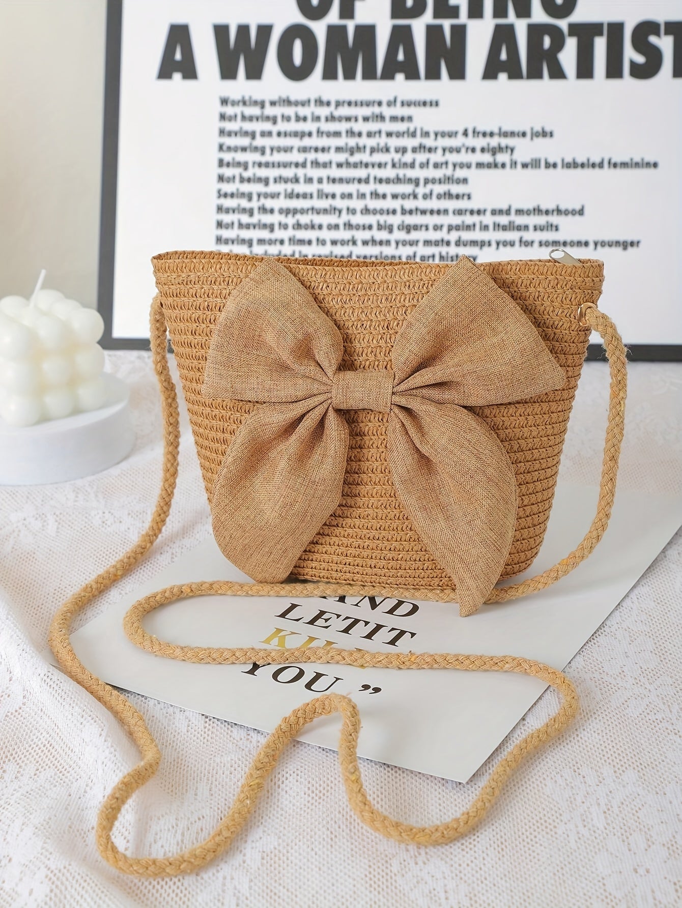 Julia | Boho Straw Crossbody Bag mit Schleife oder Blume - Perfekt für Sommerausflüge!