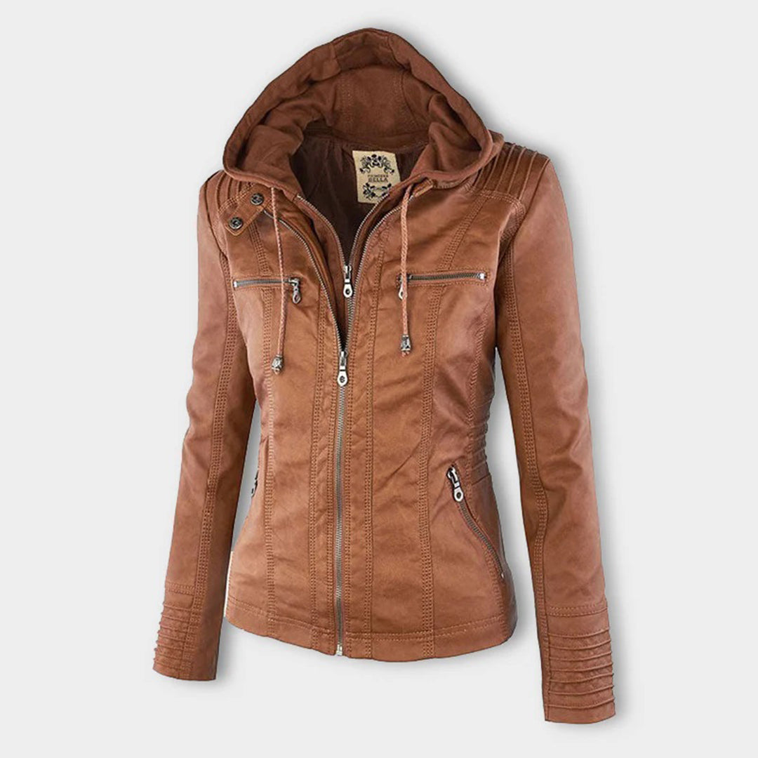 PU Lederjacke mit Kapuze für Frauen