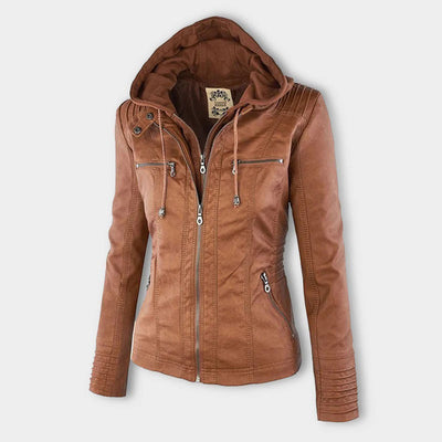 PU Lederjacke mit Kapuze für Frauen