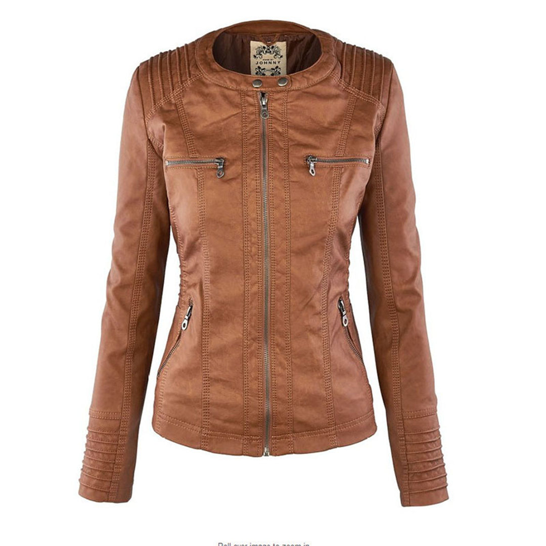 PU Lederjacke mit Kapuze für Frauen
