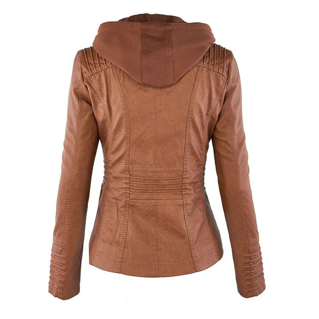 PU Lederjacke mit Kapuze für Frauen