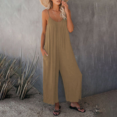 Jumpsuit für Frauen - ärmellos mit Spaghettiträgern - lockerer Schnitt - leicht und atmungsaktiv