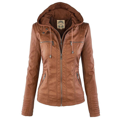 PU Lederjacke mit Kapuze für Frauen