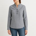 Woman's Strip Long Sleeve V-neck Shirt