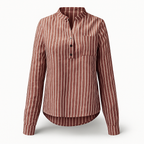 Red Woman's Strip Long Sleeve V-neck Shirt