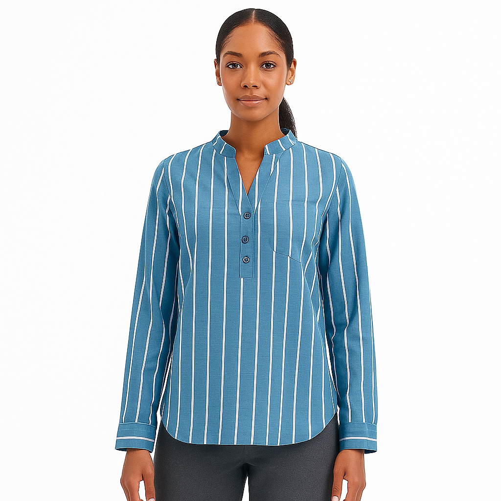 Woman's Strip Long Sleeve V-neck Shirt