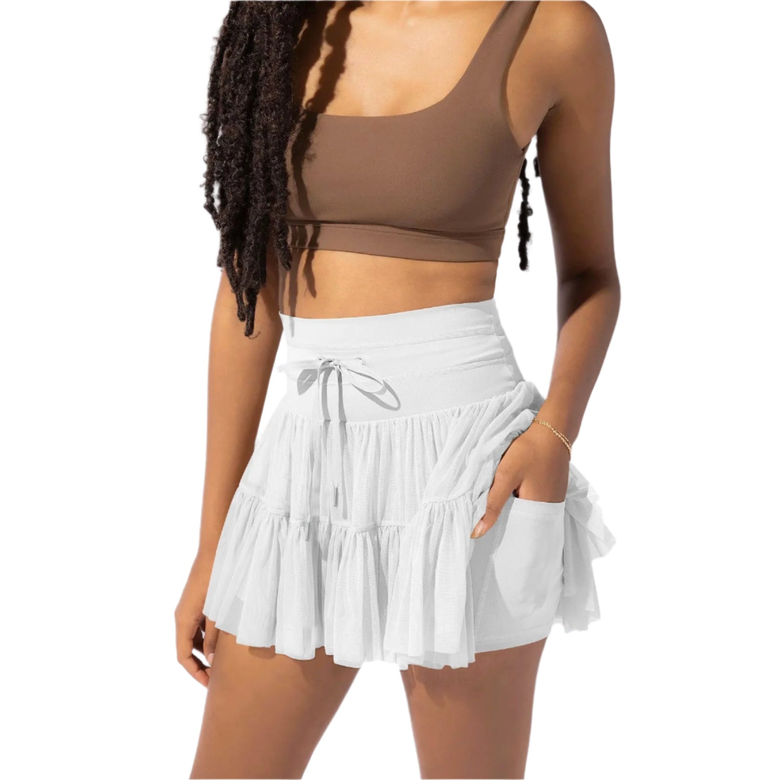 Damen-Minirock mit hoher Taille, Bundfalten und integrierten Shorts