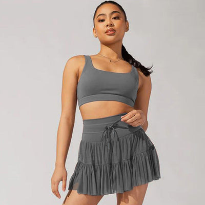 Damen-Minirock mit hoher Taille, Bundfalten und integrierten Shorts