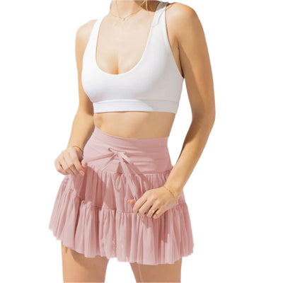 Damen-Minirock mit hoher Taille, Bundfalten und integrierten Shorts