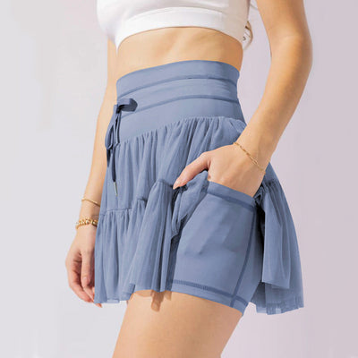 Damen-Minirock mit hoher Taille, Bundfalten und integrierten Shorts