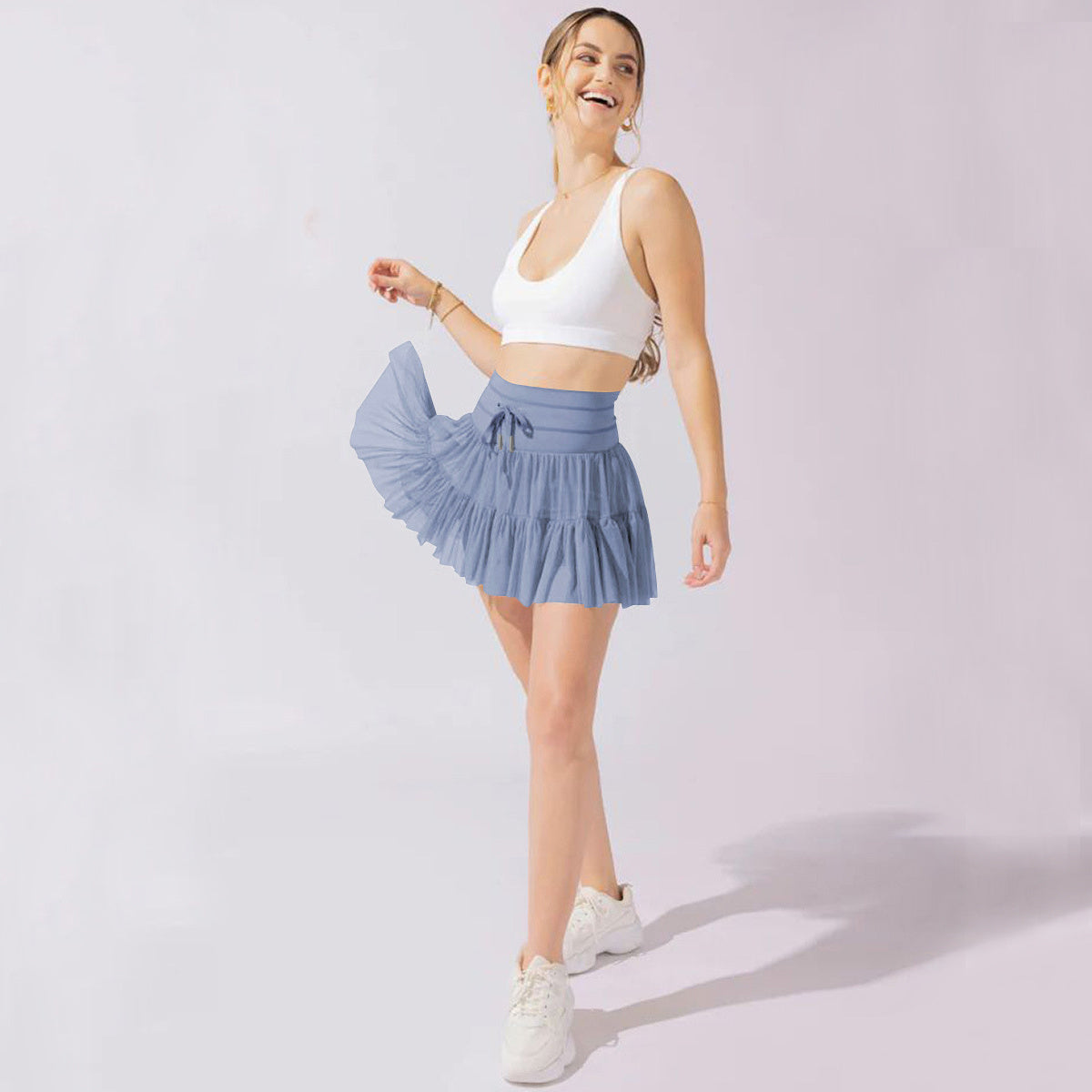 Damen-Minirock mit hoher Taille, Bundfalten und integrierten Shorts