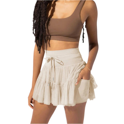 Damen-Minirock mit hoher Taille, Bundfalten und integrierten Shorts
