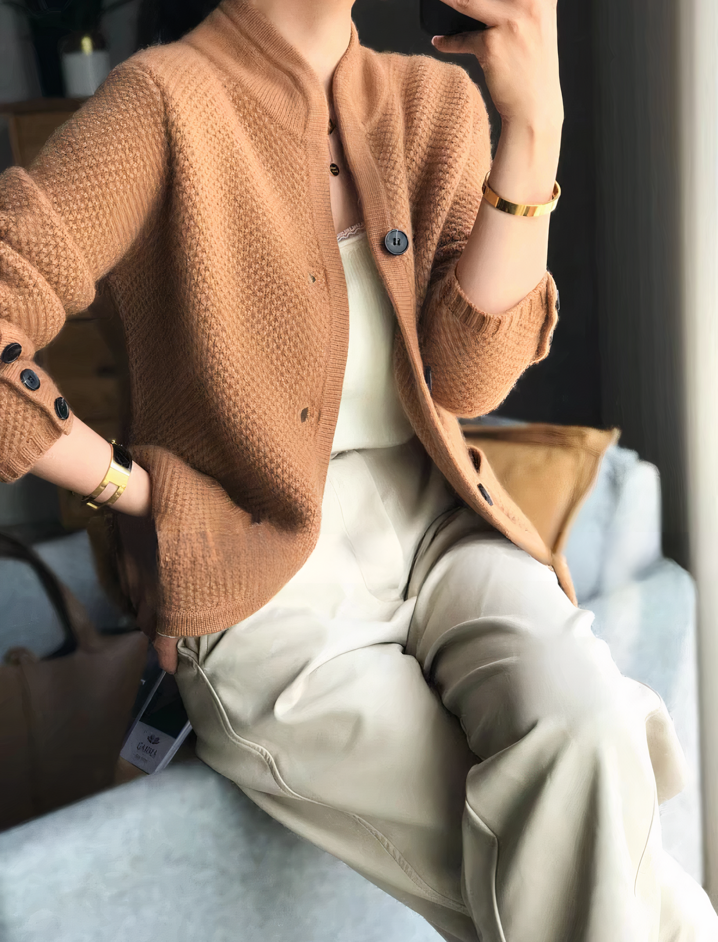 Strickjacke für Damen aus Kaschmir mit Knöpfen für den Stil