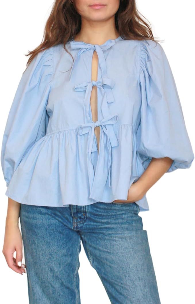 Schicke Bluse mit Puffärmeln und Krawattenfront für mühelosen Stil