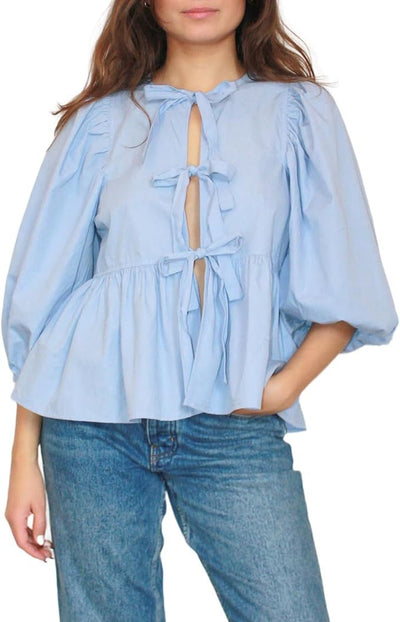 Schicke Bluse mit Puffärmeln und Krawattenfront für mühelosen Stil