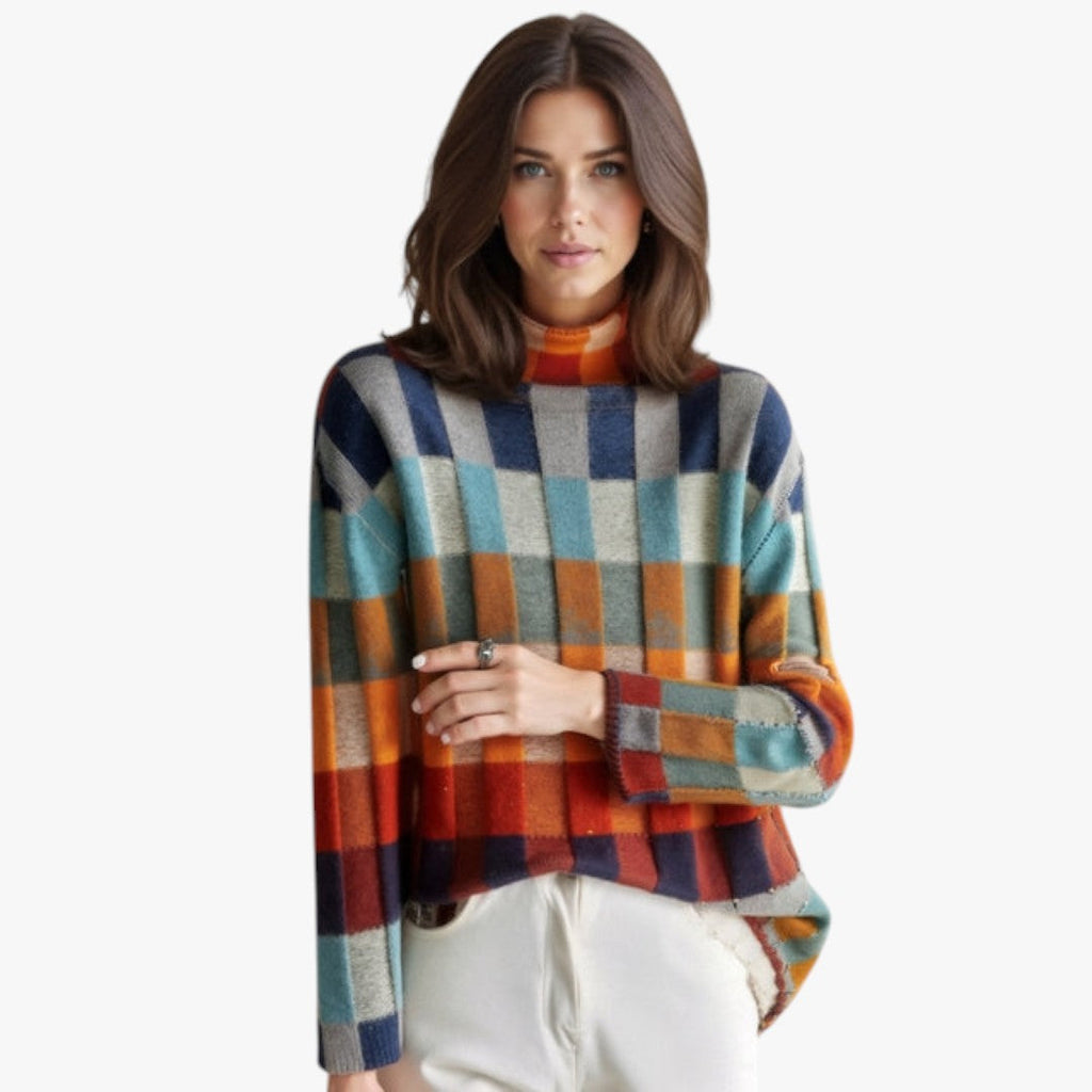 Mariana | Cashmere Patchwork Pullover Damen Rollkragenpullover
