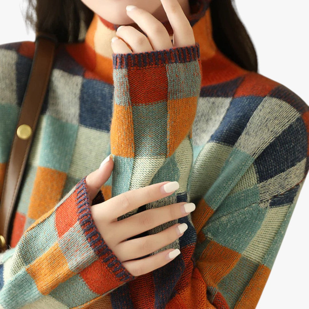 Mariana | Cashmere Patchwork Pullover Damen Rollkragenpullover