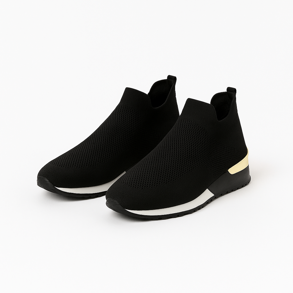 Black color block knit slip-on sneakers for women