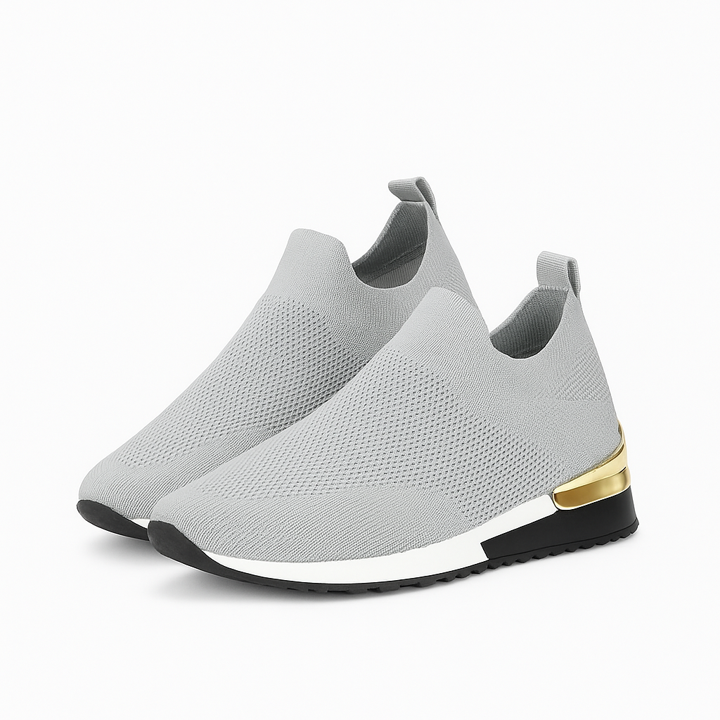 Gray color block knit slip-on sneakers for women
