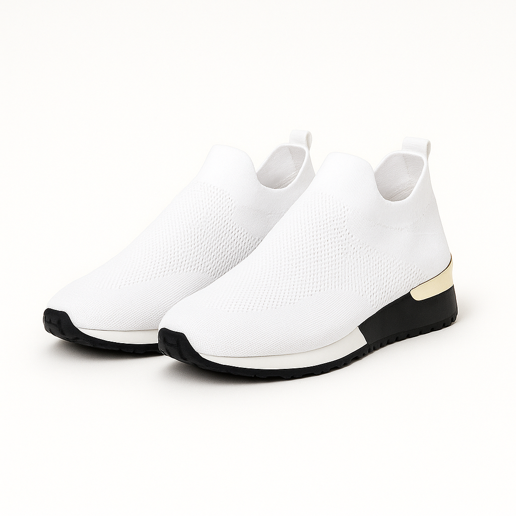 White color block knit slip-on sneakers for women