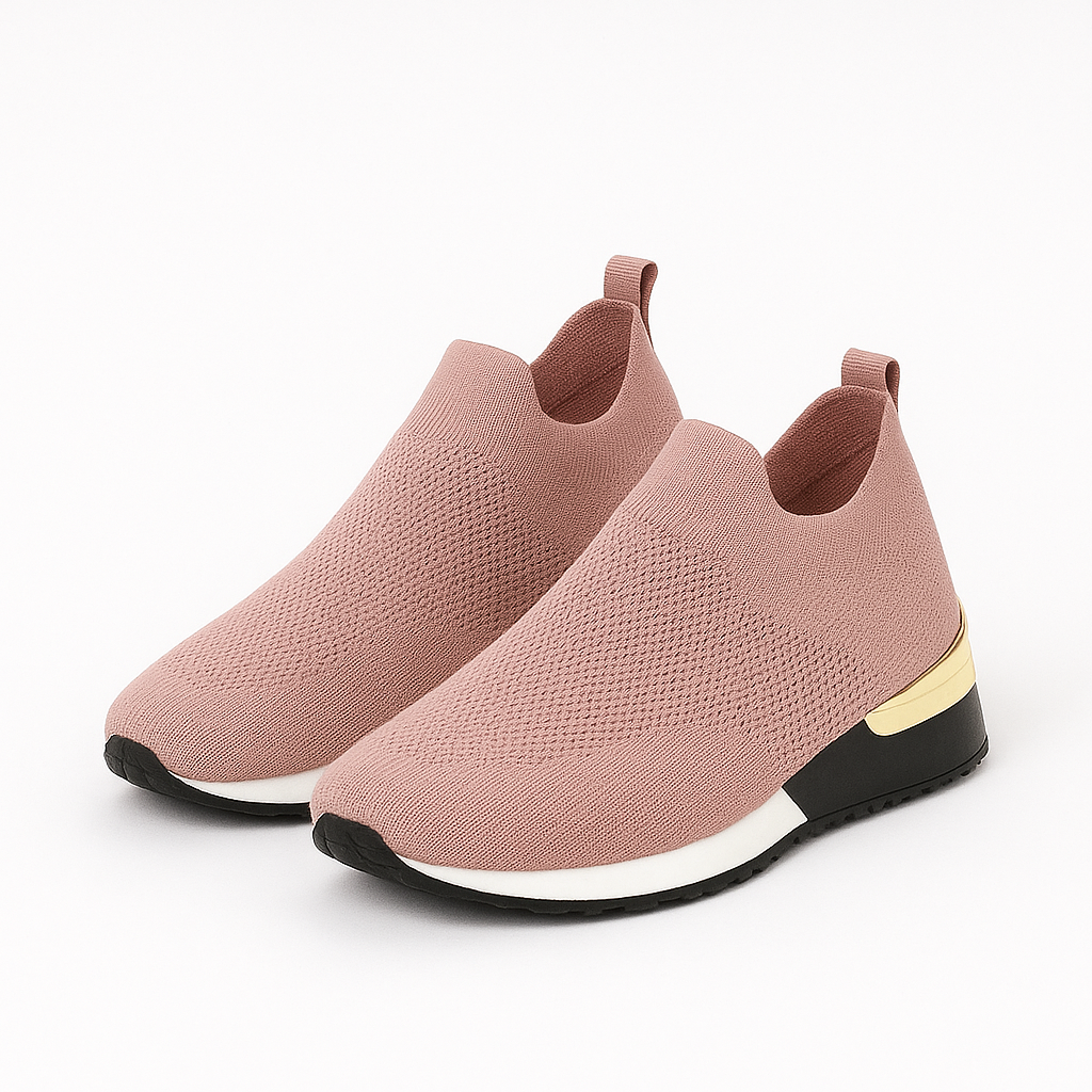 Pink color block knit slip-on sneakers for women