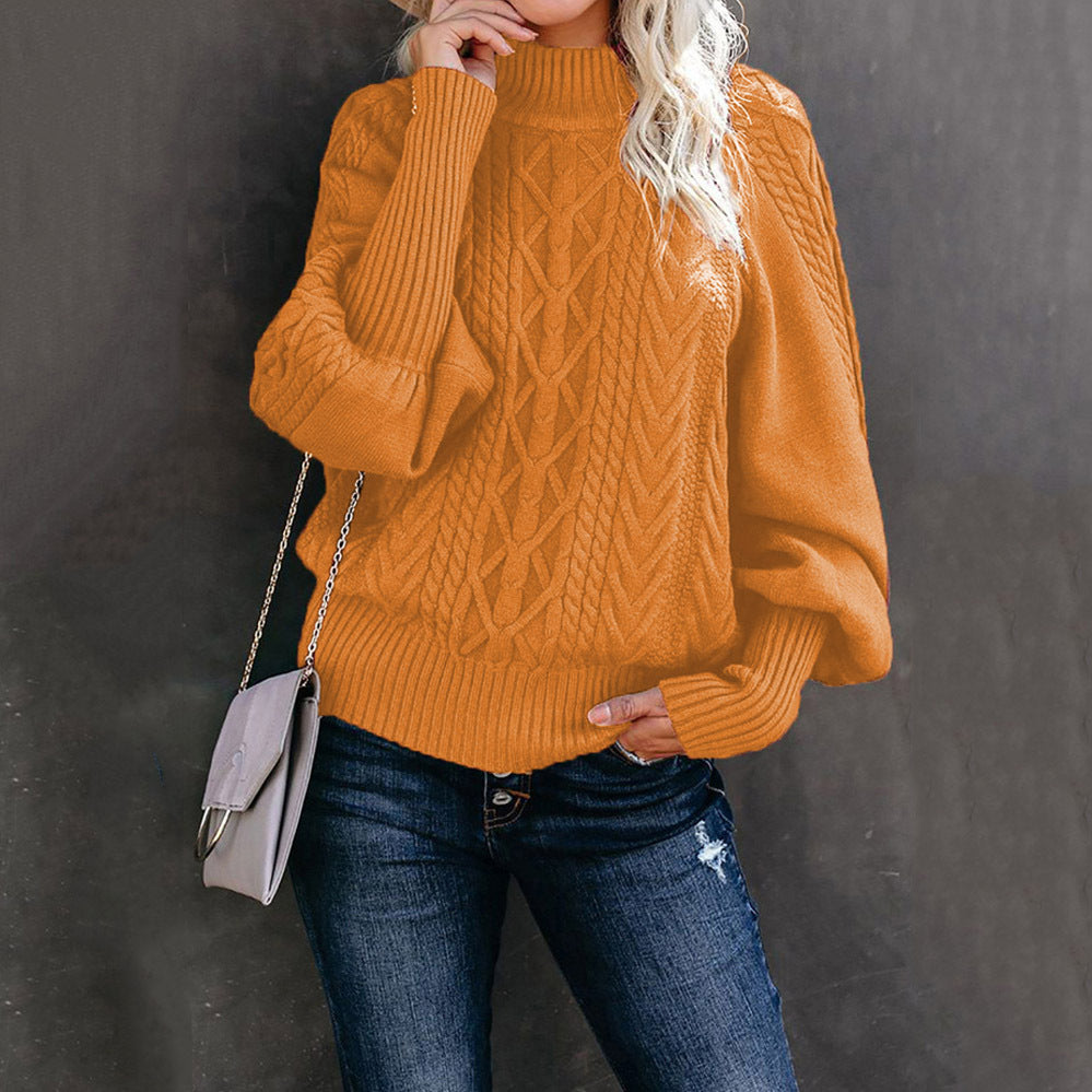 Damen Grobstrickpullover mit hohen Kragen und voluminösen Ärmeln
