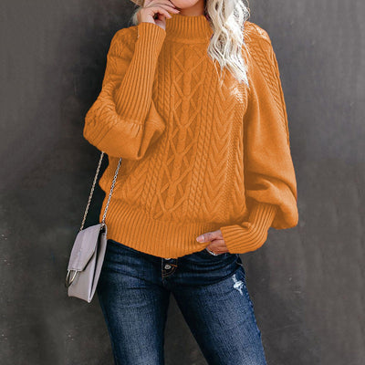 Damen Grobstrickpullover mit hohen Kragen und voluminösen Ärmeln