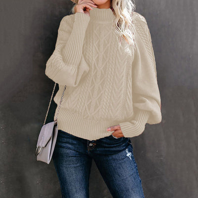 Damen Grobstrickpullover mit hohen Kragen und voluminösen Ärmeln
