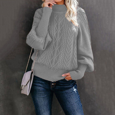 Damen Grobstrickpullover mit hohen Kragen und voluminösen Ärmeln