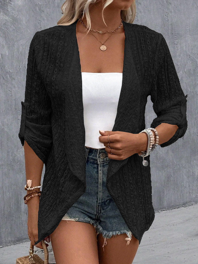 Boho Cardigan Damen Häkelstrick offen geschnitten leichtes Layering