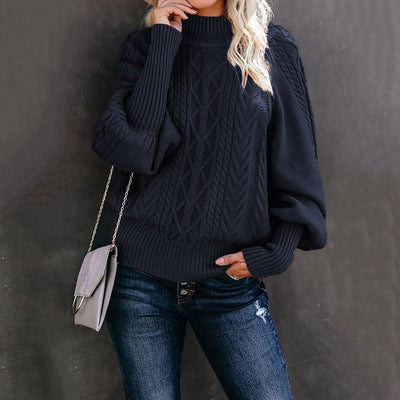 Damen Grobstrickpullover mit hohen Kragen und voluminösen Ärmeln
