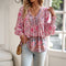 Boho Bluse Damen langarm Bindekragen luftiger Sommerstoff